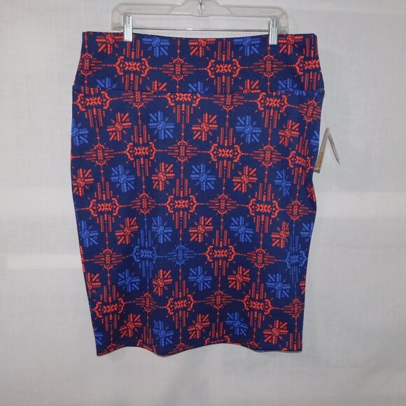 Lularoe Cassie Womens 3XL Blue Pink abstract Pattern Body Con Pencil Skirt NEW - Picture 1 of 5